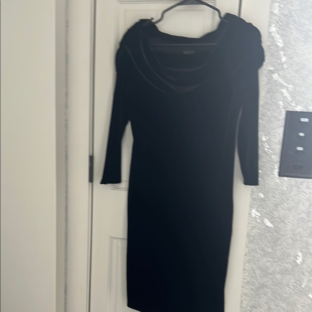Black Sheath Dress with Long Sleeves and Cowl Neck for Cocktail